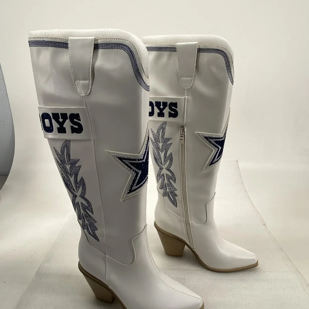 NWT DALLAS COWBOY COWGIRL BOOTS with Blue Embroidery - Picture 2 of 6